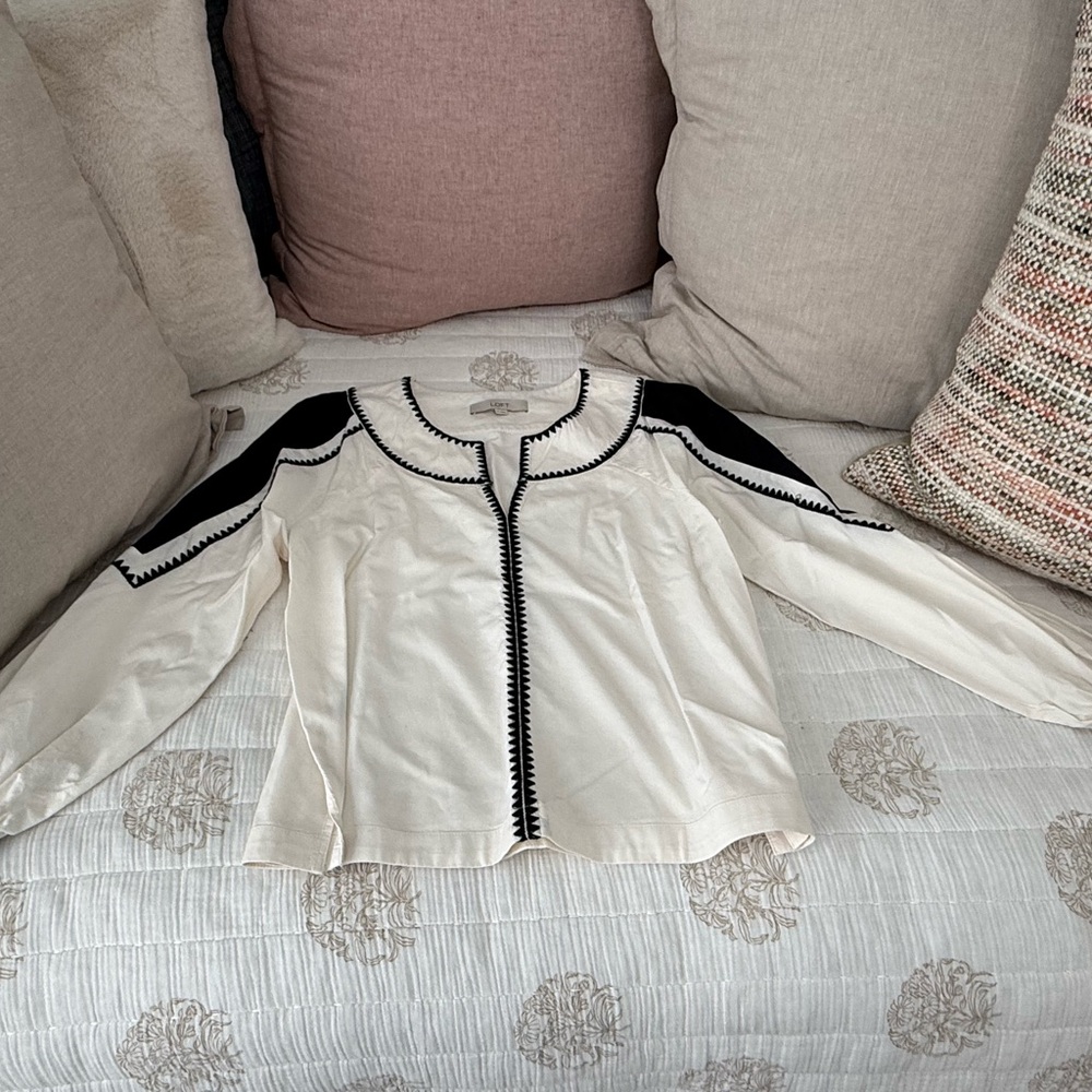 LOFT Black and Cream Blouse